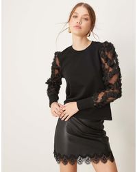 Jdy - Mesh Flowers Sleeve Jumper - Lyst