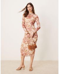 Vila - Long Sleeve Mesh Midi Dress - Lyst