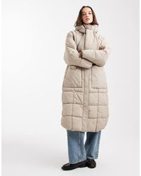ONLY - Cappotto Taglio Lungo Trapuntato Color Pietra Con Sciarpa - Lyst