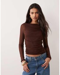 ASOS - Mesh Drape Boat Neck Long Sleeve Top - Lyst