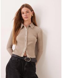 ASOS - Gilet court avec col en maille côtelée brossée ultra-douce - taupe chiné - Lyst