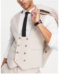 ASOS - Wedding - gilet da abito super skinny con trama effetto occhio di pernice color pietra - Lyst