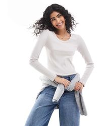Vero Moda - Top A Maniche Lunghe Color Pietra A Coste - Lyst