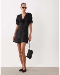 Miss Selfridge - Satin Lace Trim Mini Dress - Lyst