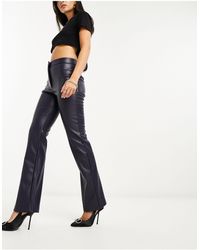 Vila - Leather Look High Waisted Flared Trousers - Lyst