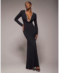 Goddiva - Diamante Embellished Neck Bodycon Maxi Dress - Lyst