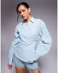 ASOS - Camisa Azul Cruzada Con Mangas Cocoon De - Lyst