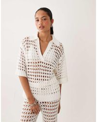 ASOS - Beach Crochet Collared Short Sleeve Top Co-Ord - Lyst