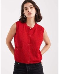Pieces - Chaleco Rojo Con Botones Delanteros De Punto De - Lyst