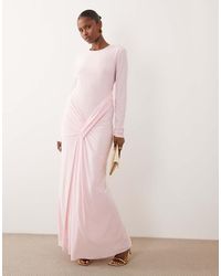 DASKA - Stretch Long Sleeve Tie Waist Maxi Dress - Lyst