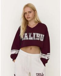 Bershka - Cropped Round Neck Print Sweatshirt - Lyst