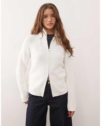 Monki - Ribbed Knitted Two Way Zip Cardigan - Lyst