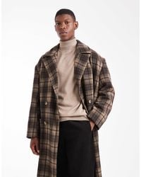 ASOS - Check Wool Look Oversized Longline Coat - Lyst