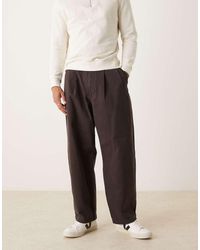 ASOS - Pantaloni Ampi Dritti Marroni Con Pieghe Doppie - Lyst