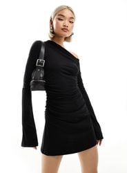 Weekday - Erin Long Sleeve Asymmetric Shoulder Mini Dress With Ruched Sides - Lyst