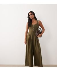 Nobody's Child Petite - Lorey Linen Mix Square Neck Wide Leg Jumpsuit - Lyst