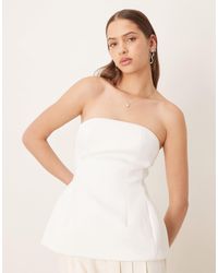 ASOS - Premium Structured Satin Peplum Hem Bandeau Top - Lyst