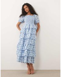 Y.A.S - Ditsy Floral Puff Sleeve Ruffle Maxi Dress - Lyst