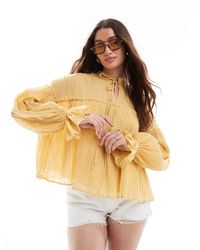 ASOS - Tie Neck Ruffle Detail Crinkle Long Sleeve Smock Top - Lyst