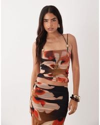 ASOS - Co-Ord Mesh Strappy Halter Neck Cami With Ruching - Lyst