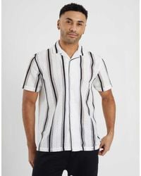 Brave Soul - Knitted Revere Collar Striped Shirt Sleeve Shirt - Lyst