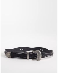ASOS - Faux Leather Western Studded Belt With Engraved Texture Buckle - Lyst