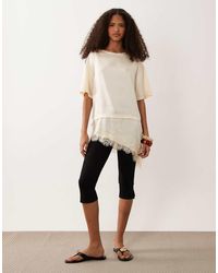 Wednesday's Girl - Satin T-Shirt With Asymmetric Lace Hem - Lyst
