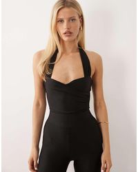 Ruched & Ready - Made You Look Sculpting High Shine Halterneck Sweetheart Bodysuit Co-Ord - Lyst
