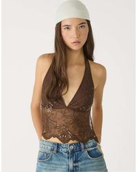Stradivarius - Top Allacciato Al Collo Con Ricamo Di Paillettes - Lyst