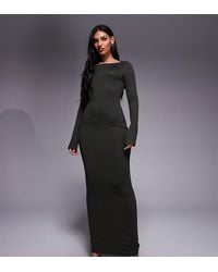 Kaiia - Exclusive Fine Knit Cowl Tie Back Long Sleeve Maxi Dress - Lyst