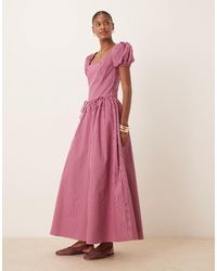 Glamorous - Robe longue rayée en popeline à manches courtes et taille basse - et rose - Lyst