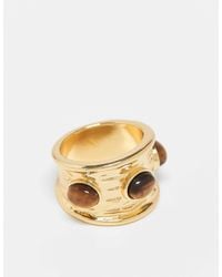 ASOS - Asos design curve - bague en plaqué or 14 carats avec véritables pierres œil-de-tigre semi-précieuses - Lyst