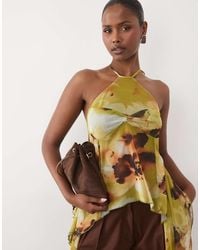 ASOS - Printed Mesh Asymmetric Hem Floaty Halter Top - Lyst