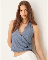 Mango - Top A Portafoglio Allacciato Al Collo A Righe - Lyst