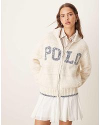 Polo Ralph Lauren - Cardigan Crema E Con Zip E Cappuccio - Lyst