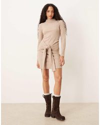 ASOS - Ribbed High Neck Tie Front Mini Dress - Lyst