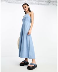SELECTED - Femme Halterneck Denim Maxi Dress - Lyst