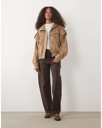 Threadbare - Faux Suede Funnel Neck Batwing Bomber Jacket - Lyst