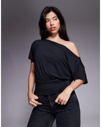 ASOS - Slinky Asymmetric One Shoulder Short Sleeve Top With Cinched Waist Detail - Lyst