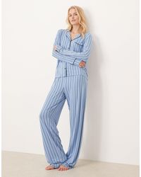 ASOS - Asos design tall - pyjama rayé ultra doux à passepoil contrastant avec pantalon et chemise à manches longues - et vert - Lyst