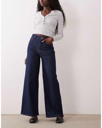 Pieces - Selma - jean large à taille haute - denim foncé - Lyst