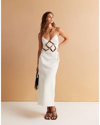 ASOS - Vestido Largo De Tirantes Con Panel Calado Y Detalle De Cuentas De -Neutro - Lyst