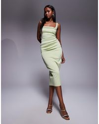 ASOS - Curved Neckline Midi Dress With Split - Lyst