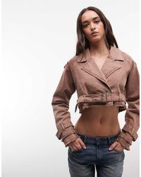 Liquor N Poker - Denim Crop Biker Jacket With Belt Buckle Detail - Lyst