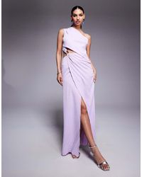 ASOS - Geplooide Maxi-Jurk Met Asymmetrische Blote Schouder En Gedraaide Rok - Lyst