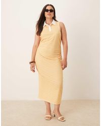 ASOS - Asos design curve – ärmelloses, gestreiftes midikleid mit polokragen und geraffter taillenpartie - Lyst
