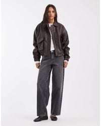 Pieces - Faux Leather Pocket Detail Bomber Jacket - Lyst