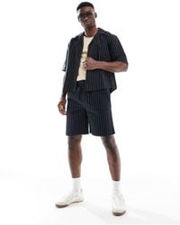 Only & Sons - Pantalones Cortos Negros Sueltos Con Raya Diplomática De Lino De (Parte De Un Conjunto) - Lyst