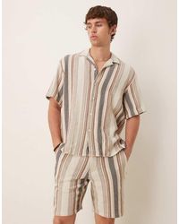 SELECTED - Gestreepte Short Van 100% Katoen Met Textuur - Lyst