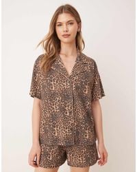 ASOS - – kastige hemdbluse mit leopardenmuster, reverskragen und waffelstruktur - Lyst